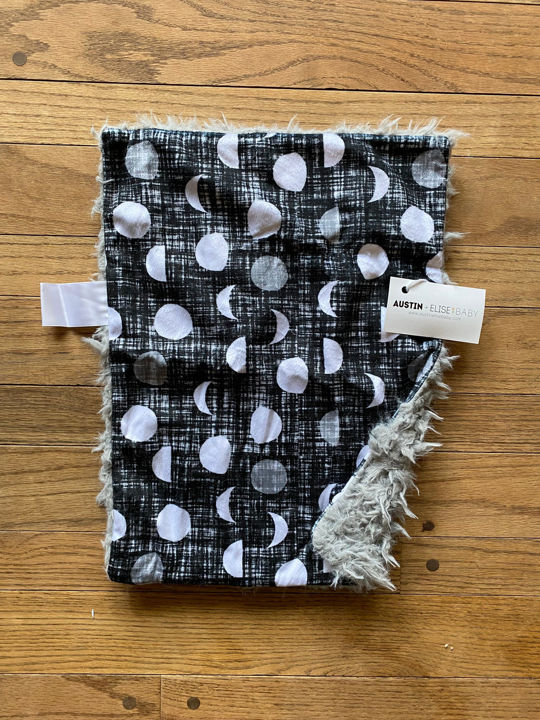 Black Linen Moon Phases Minky Blanket - Small Lovey Size