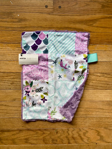 SALE // Purple/Mint Mermaid FAUX QUILT Minky Blanket // Small Lovey Size