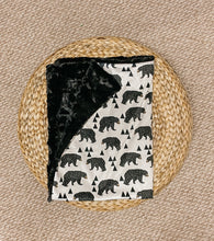 Load image into Gallery viewer, Black Geometric Bears Minky Blanket - Baby Blanket Size