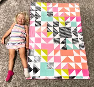 SALE // Pink and Aqua Abstract Minky Blanket // Child Blanket Size