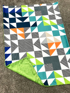 SALE // Green and Blue Triangle Puzzlecloth Minky Blanket // Child Blanket Size