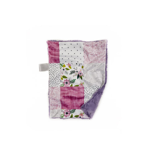 Purple Floral and Linen Faux Quilt Minky Blanket // Small Lovey Size